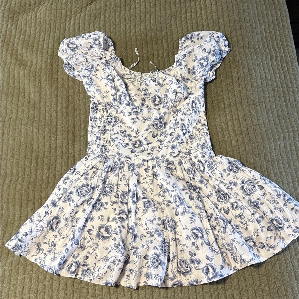 Hollister Blue and White Smocked Dress